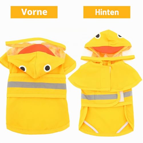Zunea Wasserdichter Hunde-Regenmantel mit Kapuze für Kleine Hunde Leicht Reflektierend Regenjacke Poncho mit Loch für die Leine Zupf Lustiges Entenmuster Kostüme Regenbekleidung für Chihuahua Gelb XS