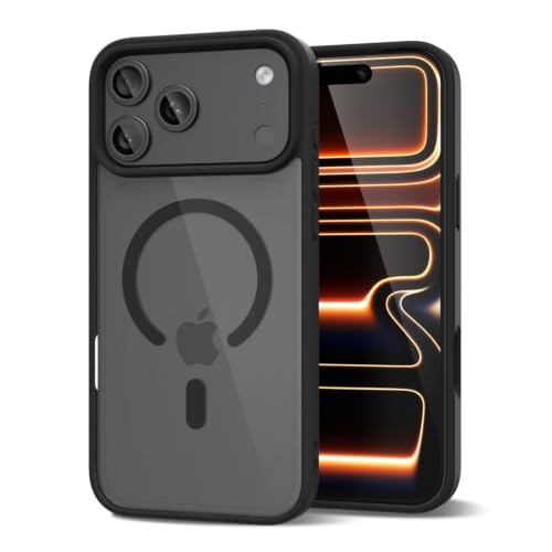 oakxco for iPhone 17 Pro/ 18 Pro Case Clear Magnetic Compatible with Magsafe, Cute Thin Slim Transparent Anti-Yellow Acrylic, Hybird Hard Plastic & Silicone Mag Safe Phone Case for Women, Black