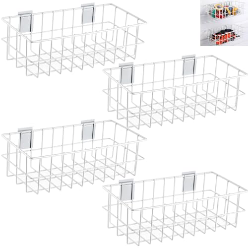 Image of Hicarer 4Pcs Metal Slatwall Baskets and Bins Set Hanging Storage Baskets for PVC Slatwall Mounted Accessories Storage Display on Garage Panels(12.5x6.5x4,White)