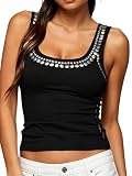 Seyumixi Women's Grommet Tops Sleeveless Scoop Neck Crop Top Silver Rivets Shirt Studded Tank Top Going Out Streetwear(Basic Black,L)