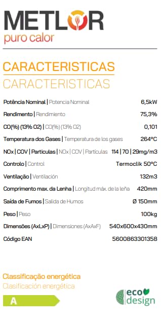 BRICOSOL INSERTABLES CON VENTILACIÓN A LEÑA METLOR MODELO ELOS 60 VITRUS