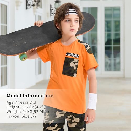 Image of LOLANTA Boy Summer Outfit Casual Clothes 2Pcs Cotton T-shirt Shorts Set | Kids Short Sleeve T-Shirt, Boy Camouflage Knee-length Shorts, Breathable Fashion Outfits, School Daily Matching Clothing Sets