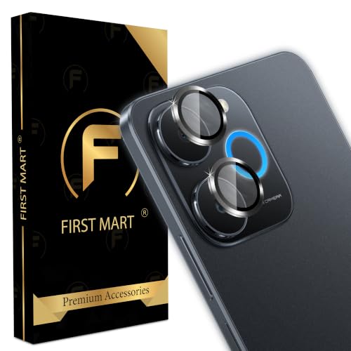 Image of FIRST MART Black Camera Ring Guard Protector for Realme P4 Lite | Tempered Glass with Metal Alloy Rings, HD Clear, Scratch Resistant, Case-Friendly | Pack of 1