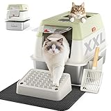 XXL Stainless Steel Cat Litter Box with Lid, 3-in-1 Enclosed Top Entry Metal Litter Box for Large & Multi Cats, Non-Stick & Leak-Proof, Odor Control, Easy-Clean