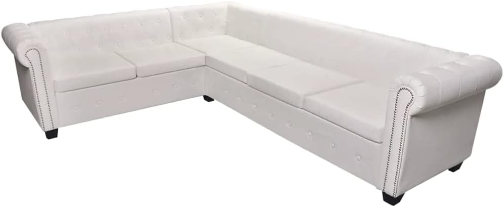 Close-up of the brown faux leather upholstery with button tufting detail.