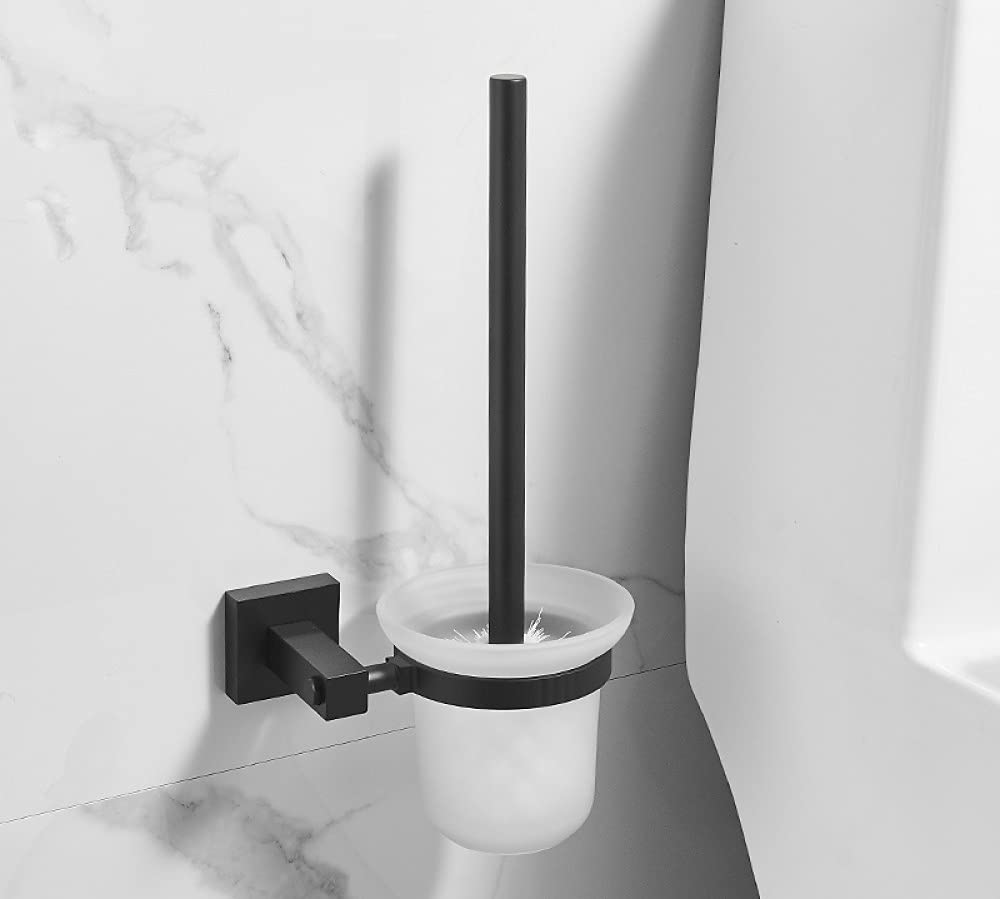 Accesorios de baño de aluminio negro juego con toallero estante y escobilla