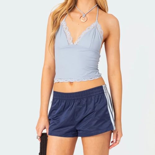 FOMOYUU Women Striped Athletic Shorts Elastic Waist Wide Leg Sweat Shorts Loose Lounge Running Short Pants Workout Joggers3