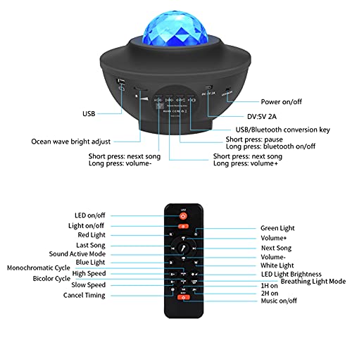 Lampada Proiettore Stelle, Luce Notturna Bambini con 21 Modalità, LED Lampada Musicale Romantica Cielo Stellato, con Telecomando, Timer, Altoparlante, Bluetooth, Regalo per Adulto, Bambini - Image 7