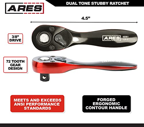 Image of ARES 42051 3 /8 inch Drive Stubby Dual Tone 72-Tooth Ratchet