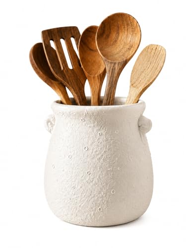 Pottery Utensil Holder, Artisan Ceramic Crock for Kitchen Counter