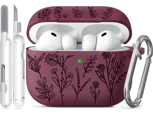 Image of for Airpods Pro 3 Case, Flower Engraved Cases for Apple AirPods Pro 3rd Generation 2025, Soft Silicone Cover for Men Women Girly with Cleaning Kit & Keychain, Anti-Scratch, Shockproof