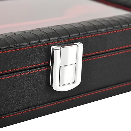 Image of BOXXO 12 Slot Watch Organizer Box for Men & Women - Premium PU Leather Watch Case (9-slots Black /Red)