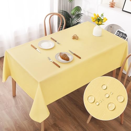 AooHome Tischdecke Abwaschbar, Gelb Tischdecken 140x240cm Leinen-Optik Tischtuch aus Polyester Wasserabweisend mit Lotuseffekt, Dauerhaft Kratzfest für Wohnzimmer, Esszimmer, Balko