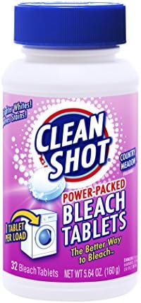 Clean Shot Bleach Tablets - 32 Ct. Bleach Cleaner for Laundry, Kitchen, Sink, Bathroom - Meadow Fresh Scent