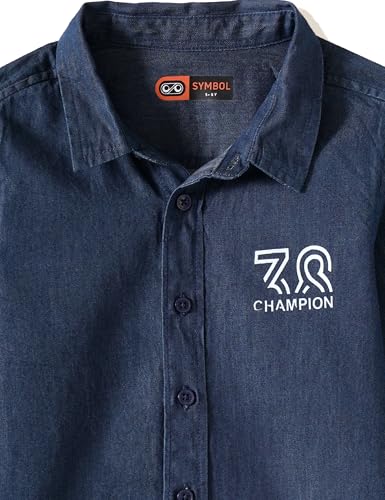 Image of Amazon Brand - Symbol Boys 100% Cotton Regular /Mandarin Collar Denim Shirt | Full Sleeves | Regular Fit | Age 2-14 Years