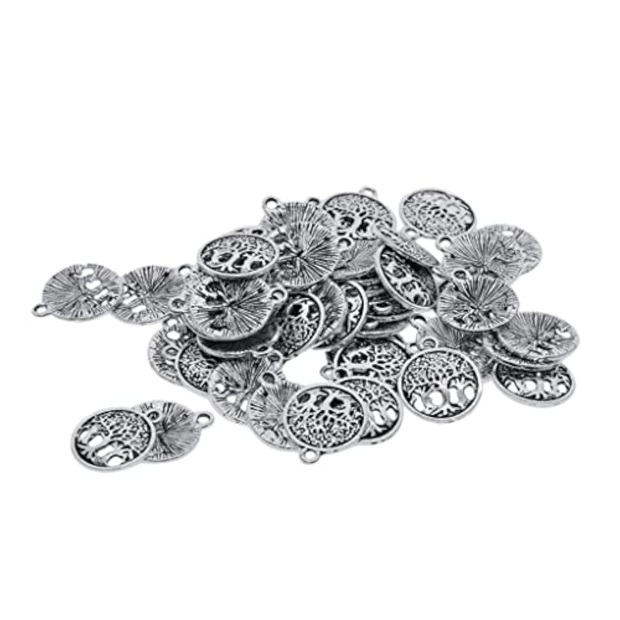 50 Pieces Tibetan Silver Yoga Tree Round Charms