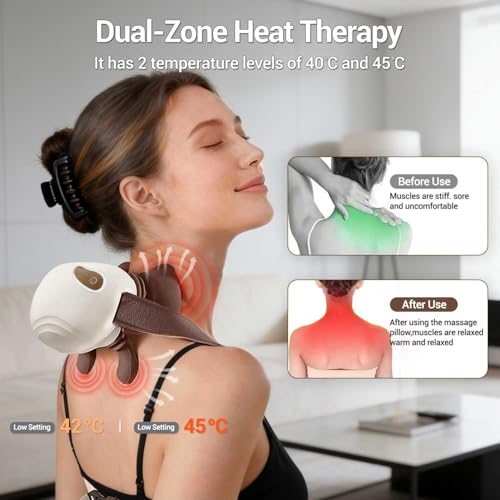 Image of Cordless Neck Massager with Heat, 4D Bionic Hands Shiatsu Deep Tissue Kneading Back Massager, Portable Neck & Shoulder Massagers for Pain Relief - Gifts for Women Men