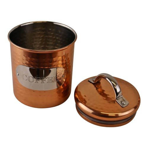 (Tea Coffee Sugar Set) - Hammered Copper Metal Kitchen Food Storage Tin Canister Pot (Tea Coffee Sugar Set)