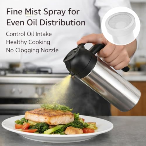 Image of INKULTURE 2-in-1 Stainless Steel Cooking Oil Dispenser,Pourer Bottle 500 ml | Refillable Oil Spray Bottle for Air Fryer, BBQ, Salad, Baking & Kitchen (Black)