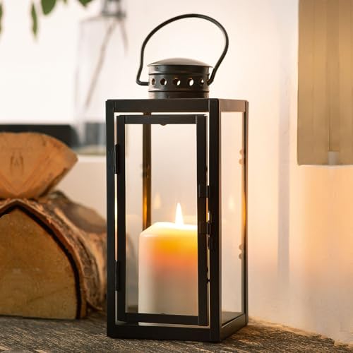 Laternen für draußen, 24 cm Windlicht klein Metall schwarz...