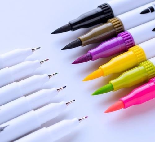Caneta Brush de Ponta Dupla Kit Com 24 Cores Para Desenho