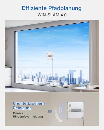 ECOVACS WINBOT Mini 2 Fensterputzroboter mit Eckbürsten & Ultraschallzerstäubung, Ultraschlank & Leicht für Schmale Fenster, Smarte Navigation, 6 App-Modi, 10-Stufiges Sicherheitssystem