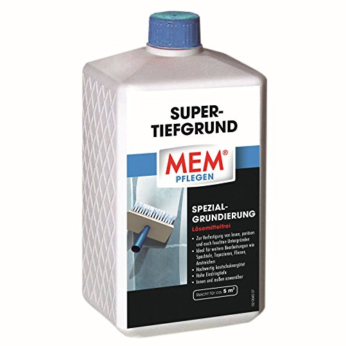 MEM Super Tiefgrund, Für saugende und nichtsaugende Untergründe, Innen und außen anwendbar, Einfache Anwendung, Lösemittelfrei, 1 l, Milchig-weiß