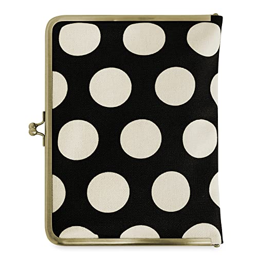 【AYANOKOJI】ブックカバー 型 がま口 多機能 ケース B6 360P 対応 帆布 唐草 水玉 あやの小路 日本製 京都 手帳 ダイアリー 母子手帳 お薬手帳 診察券 通院 ガマグチ がまぐち (でかドット柄 黒×白)