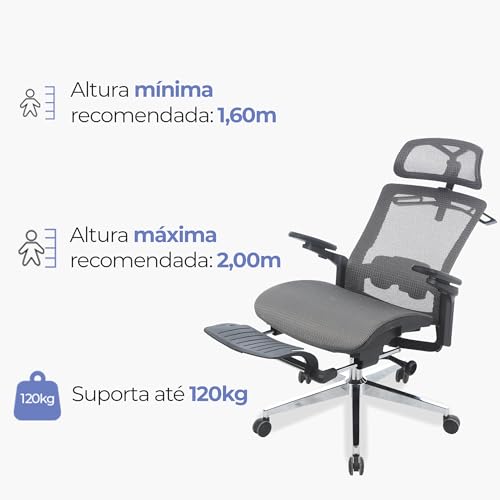 Cadeira Office Presidente Supreme - Cadeira Ergonômica Reclinável - Até120kg, Braços 3D, Suporte par