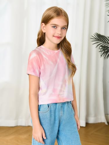 Image of Haloumoning Girls Tie Dye Short Sleeve Shirt 5-14 Years | Kids Summer Fashion, Girls shirts,Girls tshirt,Tops for girls,Tie dye shirts,Crewneck Tops, Casual Tees