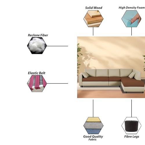 Image of Florian RHS 6 Seater L Shape Sofa Set for Living Room (Cream Brown Fabric) Premium Fabric Sofa