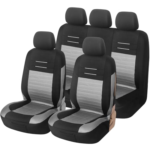 Upgrade4cars Autositzbezüge Grau Schwarz | Autoschonbezüge Set für Vordersitze & Rückbank | Autositzbezug Universal
