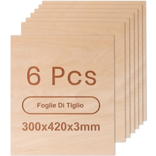 ROWOOD Compensato di legno di tiglio 3mm 6 pezzi a3 420x300mm Laser Engraving Materials Plywood Sheet per il modello di legno da costruzione Crafts Taglio laser Pittura pirografica
