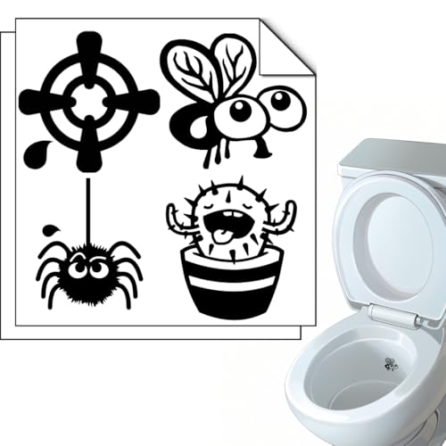 Adhesivos para WC – Pack de 8 Unidades (4 Diseños) para Apuntar al Hacer Pipí – Evita salpicaduras - Decoración Creativa y Original para el Baño – Pegatinas inodoro - Resistentes al Agua