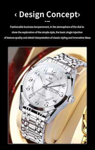 Image of OLEVS Mens Watches Business Large Numer Easy to Read Quartz Watch Stainless Steel Waterproof Luminous Date Casual Male Watch