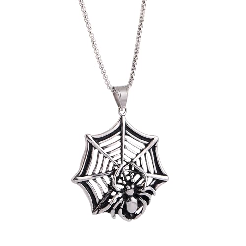 YWMAN Spider Web Necklace Stainless Steel Gothic Pendant for Men Halloween