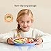 Bakpoco Stainless Steel Toddler Plate with Suction, 9” Divided Plates with Removable Silicone Sleeves for Kids, Non Toxic & BPA Free | Non Slip | Unbreakable Baby Snack Dishes Set of 2, Blue & Gray