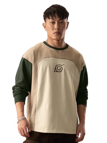 Image of The Souled Store Naruto Shippuden: Men and Boys Round Neck Colour Block Cotton Oversized Full Sleeve T-Shirts