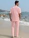 EISHOPEER Mens Linen Yoga Outfits Casual Button Down Shirts with Hats and Loose Pants All Pink Outfits for Men Medium