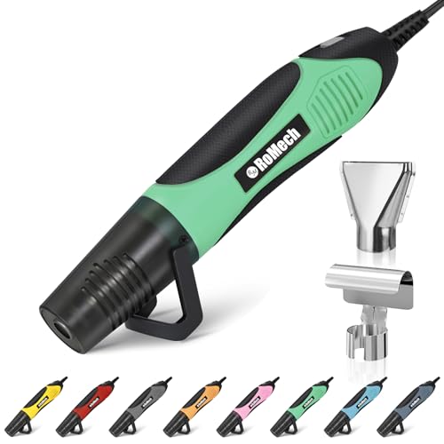 ROMECH 350W Heat Gun with 2 Nozzles, Dual Temp Heat Gun 400°F-660°F, Fast Heat Hot Air Gun with Overload Protection for DIY Craft Embossing Shrink Wrapping (Green)