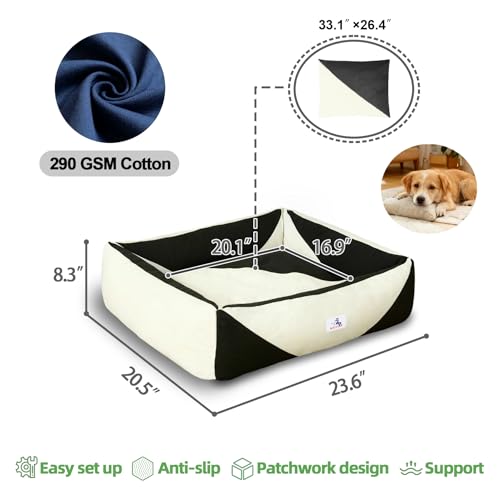 Image of Cotton Canvas Dog Bed, Cute Dog Beds for Small Dogs, Puppy Bed with Washable Removable Cover, Durable 290 GSM Cotton Anti-Chewing Pet Bed with Anti-Slip Bottom (24 inchx20 inchx8 inch, Black&White)