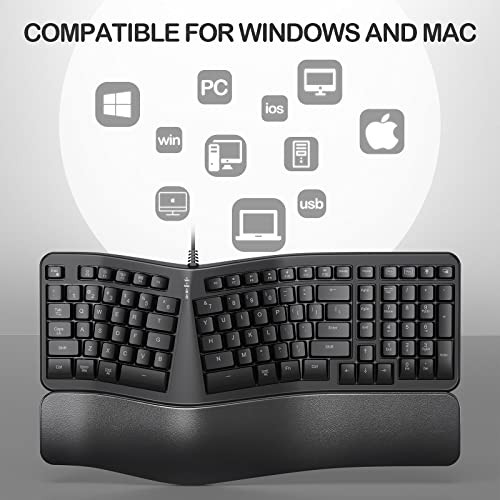 Tannsen Backlit Wired Ergonomic Keyboard Usb Split Keyboard With Wrist Rest And Comfortable Typing, 104 Keys, 10 Shortcuts For Windows, Mac And Laptop Pc Computer #TOP6