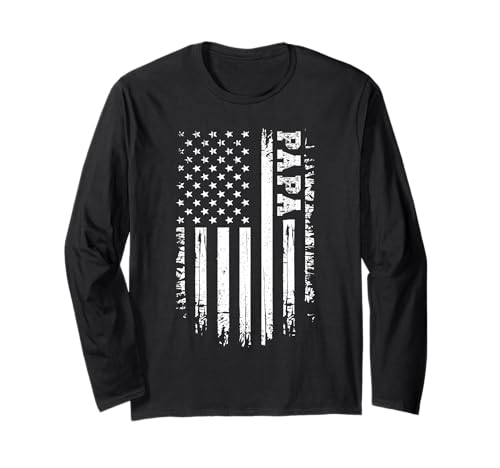 Vintage Papa American Flag 4th of July USA Retro Long Sleeve T-Shirt