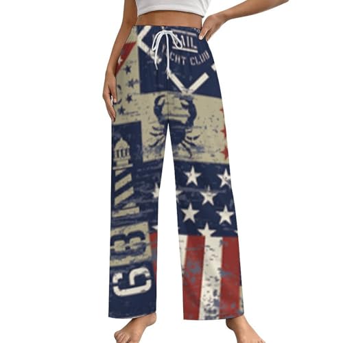 Pantalon de pyjama femme aux motifs drapeaux nautiques avec poches taille S