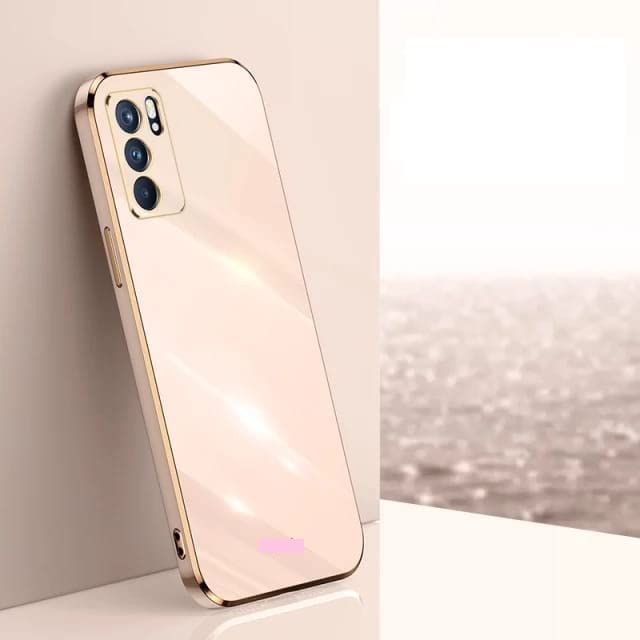 Image of Apurb Store for Oppo A16 Plating Square Gold Frame Phone Case Luxury Soft Silicone Back Cover (for Oppo A16, Pink)