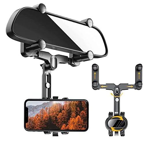 VIQIUP Rear View Mirror Car Phone Holder, Anti-Shake Multifunctional Rearview Mirror Phone Holder for Car, Rearview Holder – Rotatable and Retractable Car Phone Holder Mount, Phone Mount for Car