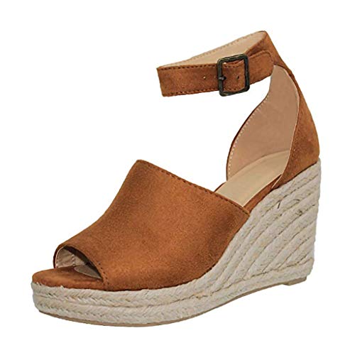 Fannyfuny_Zapatos de Verano Sandalias Mujer Sandalias de Mujer Plataforma Moda Polaco Dull Costura Peep Toe Cuñas Hasp Sandalias Zapatos Flatform Sandalias Mujer Cuña Alpargatas Plataforma 35-43