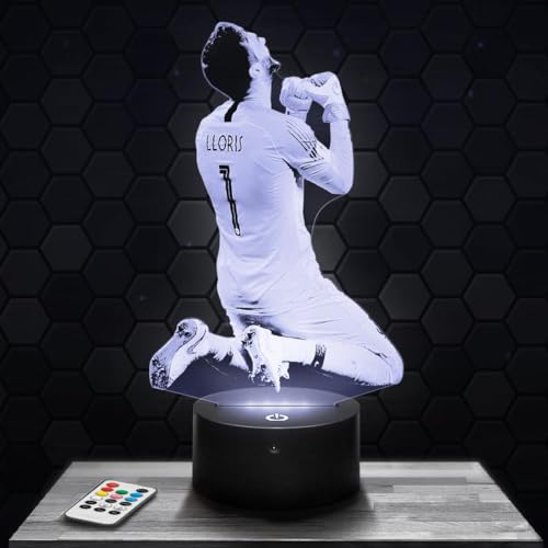 Lampe de chevet, Veilleuse Tactile H. Lloris Joueur de foot Sport Lampe 3D LED illusion, Idée cadeau Noël anniversaire garçon et fille Lampe de nuit chambre d'enfant ou adulte