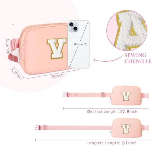 Image of COSHAYSOO Pink Fanny Pack for Girls Purse Crossbody Belt Bag with Initials, Personalized 6 7 8 9 10 11 12 Year Old Teen Girl Birthday Gift Ideas Christmas Gifts Preteen Tween Trendy Stuff Letter V