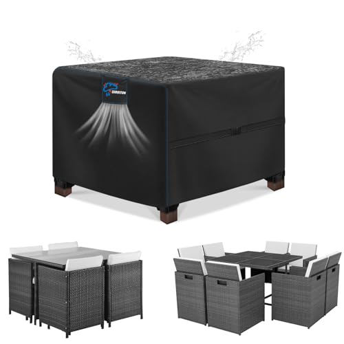 SIRUITON Funda para muebles de jardín, 150 x 90 x 75 cm, juego de cubos, impermeable, tela Oxford 420D resistente al agua, funda para mesa de jardín con ventilación de aire, cuadrado negro
